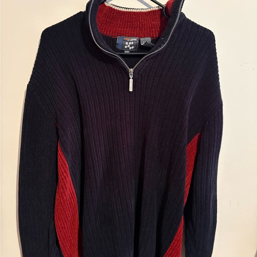Vintage Point Zero Men's Black and Red Zip-Up Sweater